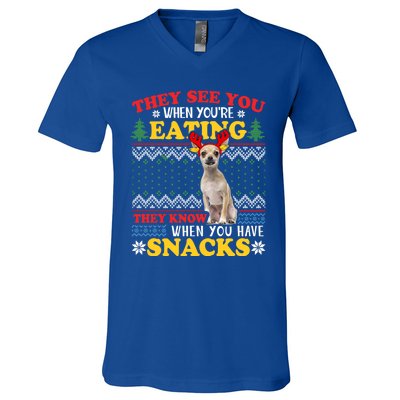 Chihuahua Ugly Xmas Gift They See YouRe Eating Gift V-Neck T-Shirt