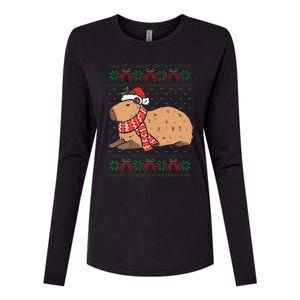 Capybara Ugly Xmas Lighting Santa Capybara Christmas Womens Cotton Relaxed Long Sleeve T-Shirt