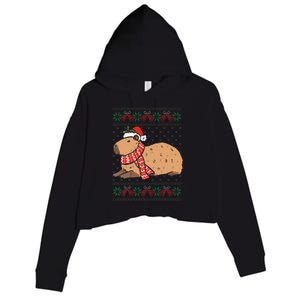 Capybara Ugly Xmas Lighting Santa Capybara Christmas Crop Fleece Hoodie