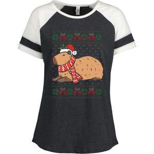 Capybara Ugly Xmas Lighting Santa Capybara Christmas Enza Ladies Jersey Colorblock Tee