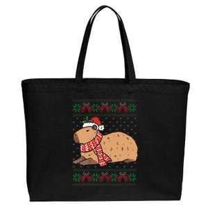 Capybara Ugly Xmas Lighting Santa Capybara Christmas Cotton Canvas Jumbo Tote