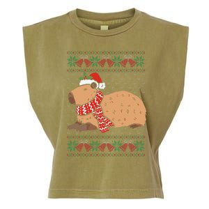 Capybara Ugly Xmas Lighting Santa Capybara Christmas Garment-Dyed Women's Muscle Tee