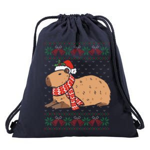 Capybara Ugly Xmas Lighting Santa Capybara Christmas Drawstring Bag