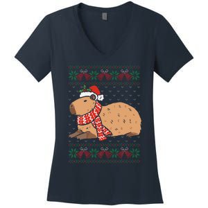 Capybara Ugly Xmas Lighting Santa Capybara Christmas Women's V-Neck T-Shirt