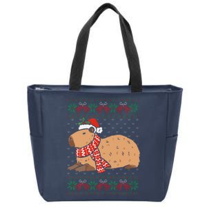 Capybara Ugly Xmas Lighting Santa Capybara Christmas Zip Tote Bag