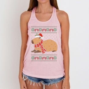 Capybara Ugly Xmas Lighting Santa Capybara Christmas Women's Knotted Racerback Tank