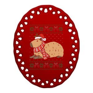 Capybara Ugly Xmas Lighting Santa Capybara Christmas Ceramic Oval Ornament