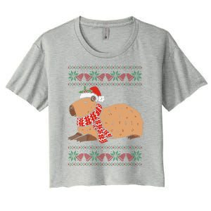 Capybara Ugly Xmas Lighting Santa Capybara Christmas Women's Crop Top Tee