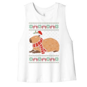 Capybara Ugly Xmas Lighting Santa Capybara Christmas Women's Racerback Cropped Tank