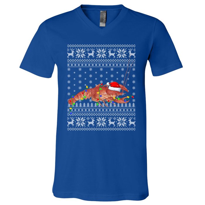 Crawfish Ugly Xmas Style Santa Crawfish Christmas Gift V-Neck T-Shirt