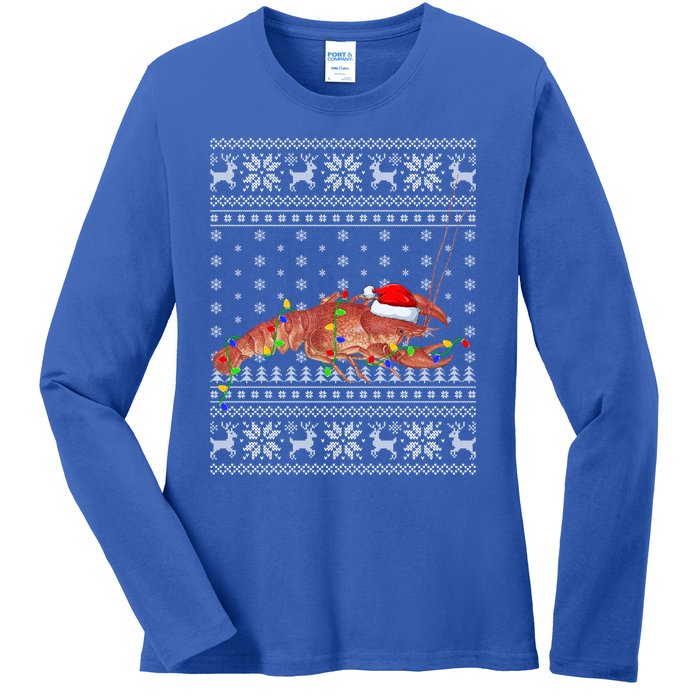 Crawfish Ugly Xmas Style Santa Crawfish Christmas Gift Ladies Long Sleeve Shirt