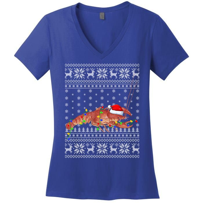 Crawfish Ugly Xmas Style Santa Crawfish Christmas Gift Women's V-Neck T-Shirt