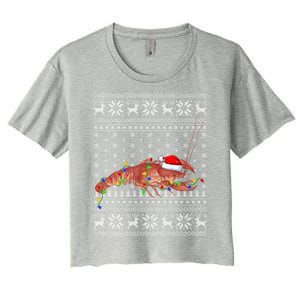 Crawfish Ugly Xmas Style Santa Crawfish Christmas Gift Women's Crop Top Tee