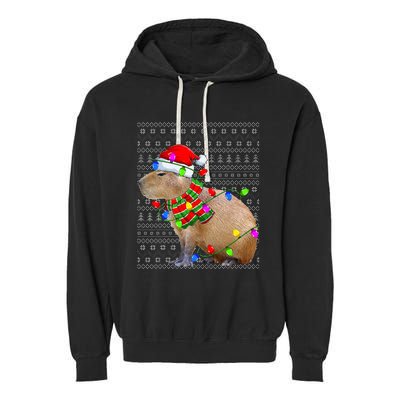 Capybara Ugly Xmas Lighting Santa Capybara Christmas Garment-Dyed Fleece Hoodie