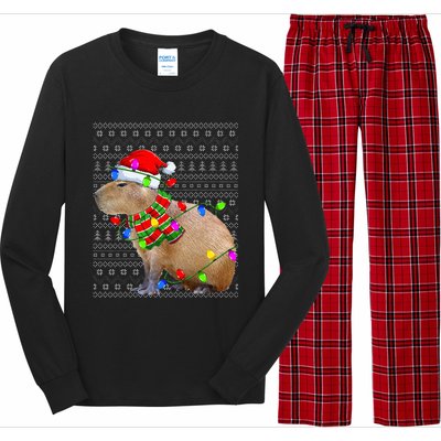 Capybara Ugly Xmas Lighting Santa Capybara Christmas Long Sleeve Pajama Set