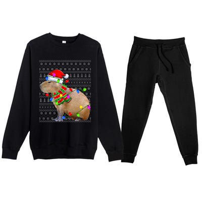 Capybara Ugly Xmas Lighting Santa Capybara Christmas Premium Crewneck Sweatsuit Set