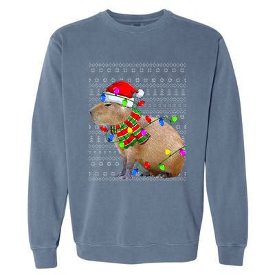 Capybara Ugly Xmas Lighting Santa Capybara Christmas Garment-Dyed Sweatshirt