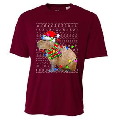 Capybara Ugly Xmas Lighting Santa Capybara Christmas Cooling Performance Crew T-Shirt