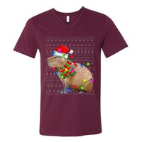 Capybara Ugly Xmas Lighting Santa Capybara Christmas V-Neck T-Shirt