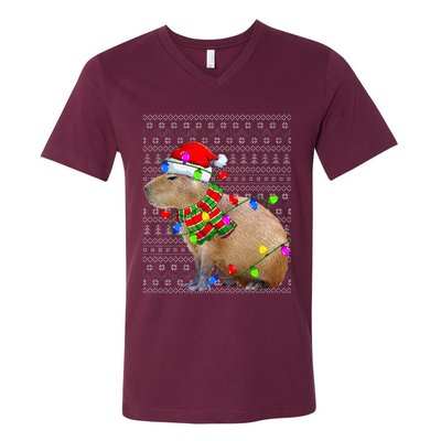 Capybara Ugly Xmas Lighting Santa Capybara Christmas V-Neck T-Shirt