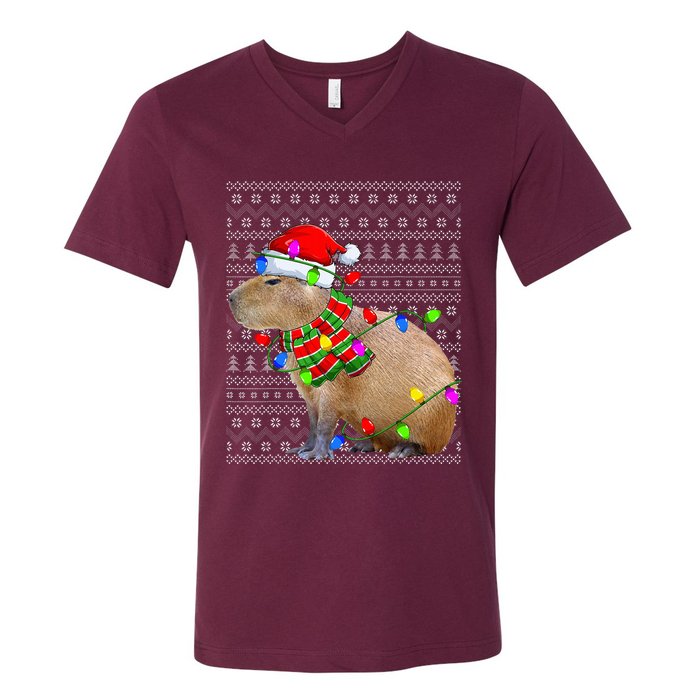 Capybara Ugly Xmas Lighting Santa Capybara Christmas V-Neck T-Shirt