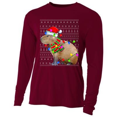 Capybara Ugly Xmas Lighting Santa Capybara Christmas Cooling Performance Long Sleeve Crew