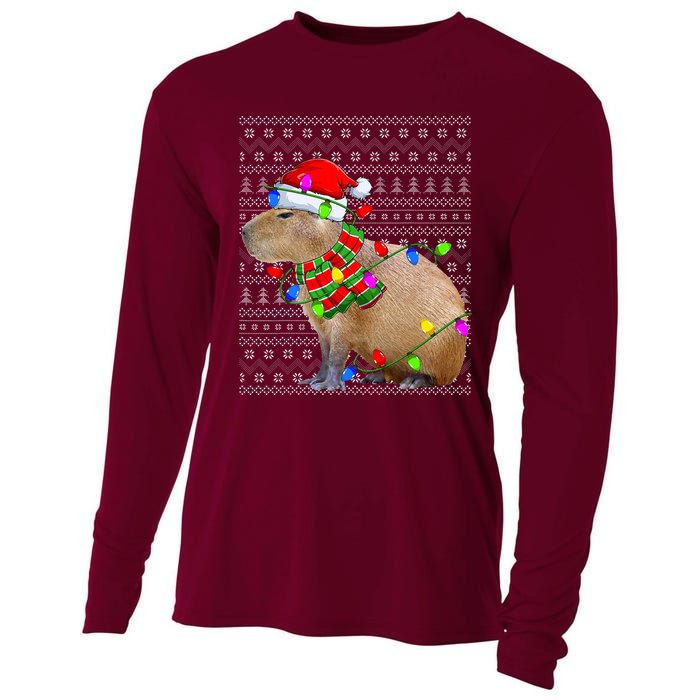 Capybara Ugly Xmas Lighting Santa Capybara Christmas Cooling Performance Long Sleeve Crew