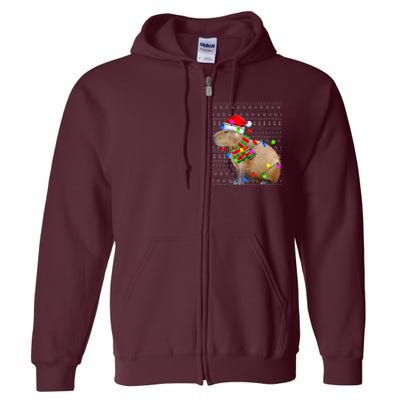 Capybara Ugly Xmas Lighting Santa Capybara Christmas Full Zip Hoodie