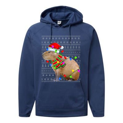 Capybara Ugly Xmas Lighting Santa Capybara Christmas Performance Fleece Hoodie