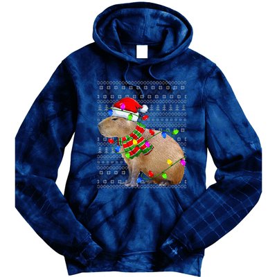 Capybara Ugly Xmas Lighting Santa Capybara Christmas Tie Dye Hoodie