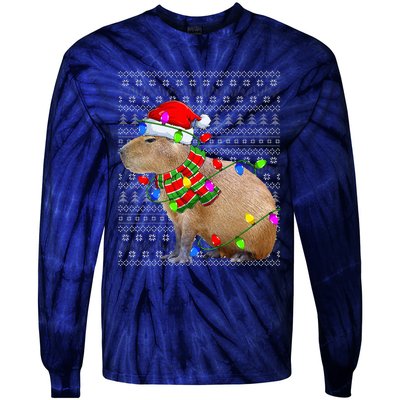 Capybara Ugly Xmas Lighting Santa Capybara Christmas Tie-Dye Long Sleeve Shirt