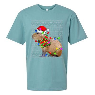 Capybara Ugly Xmas Lighting Santa Capybara Christmas Sueded Cloud Jersey T-Shirt