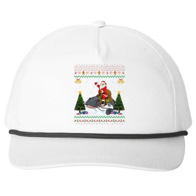 Catfish Ugly Xmas Gift Funny Santa Riding Catfish Christmas Snapback Five-Panel Rope Hat