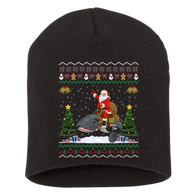 Catfish Ugly Xmas Gift Funny Santa Riding Catfish Christmas Short Acrylic Beanie