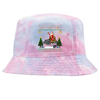 Catfish Ugly Xmas Gift Funny Santa Riding Catfish Christmas Tie-Dyed Bucket Hat