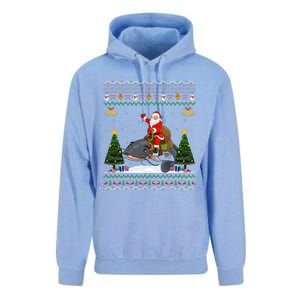 Catfish Ugly Xmas Gift Funny Santa Riding Catfish Christmas Unisex Surf Hoodie