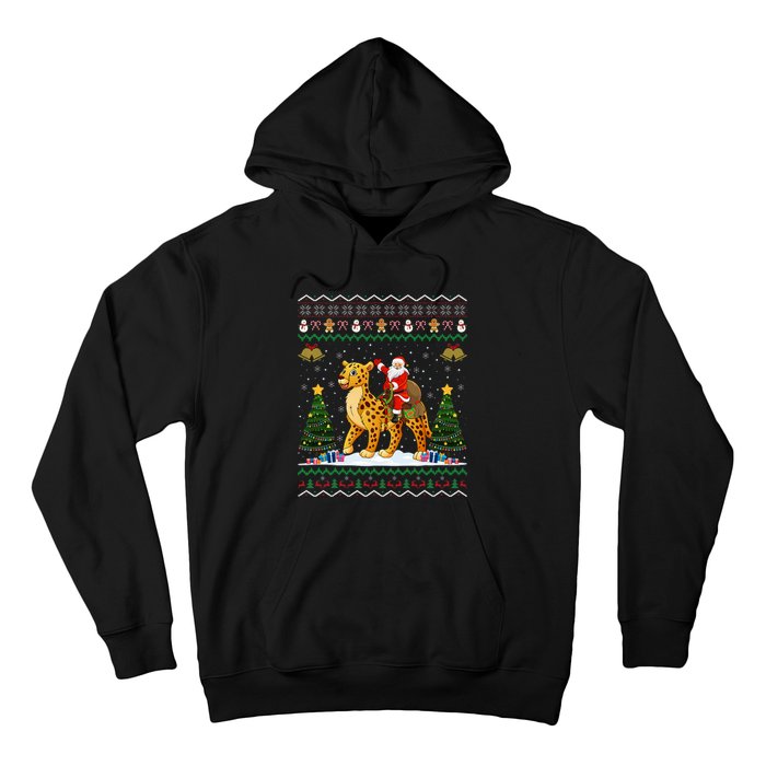 Cheetah Ugly Xmas Gift Santa Riding Cheetah Christmas Hoodie