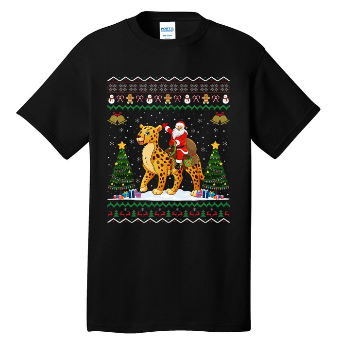 Cheetah Ugly Xmas Gift Santa Riding Cheetah Christmas Tall T-Shirt