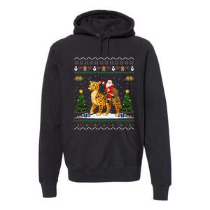 Cheetah Ugly Xmas Gift Santa Riding Cheetah Christmas Premium Hoodie