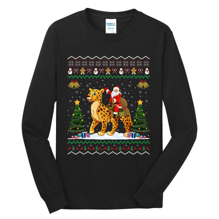 Cheetah Ugly Xmas Gift Santa Riding Cheetah Christmas Tall Long Sleeve T-Shirt