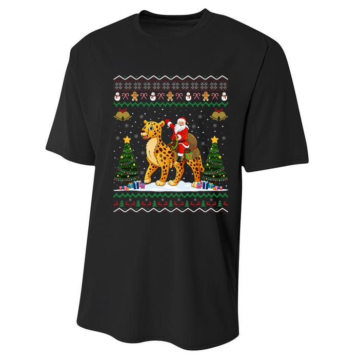 Cheetah Ugly Xmas Gift Santa Riding Cheetah Christmas Performance Sprint T-Shirt