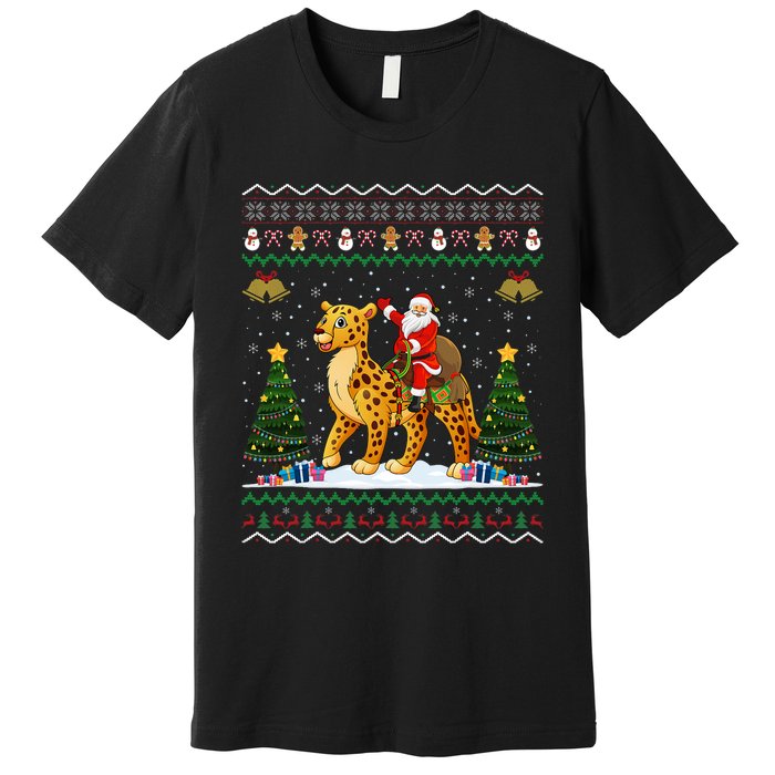 Cheetah Ugly Xmas Gift Santa Riding Cheetah Christmas Premium T-Shirt