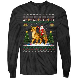 Cheetah Ugly Xmas Gift Santa Riding Cheetah Christmas Tie-Dye Long Sleeve Shirt