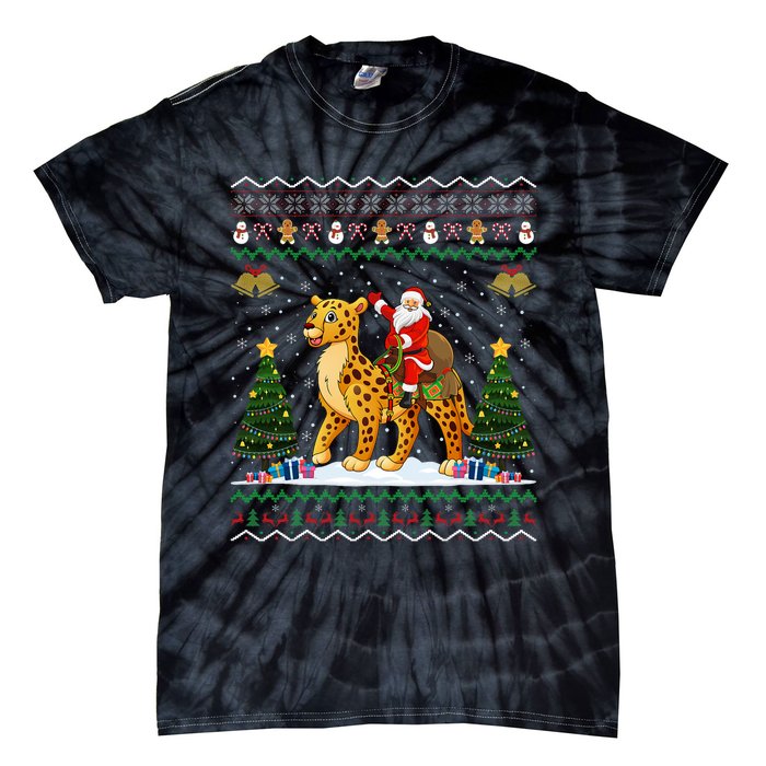 Cheetah Ugly Xmas Gift Santa Riding Cheetah Christmas Tie-Dye T-Shirt