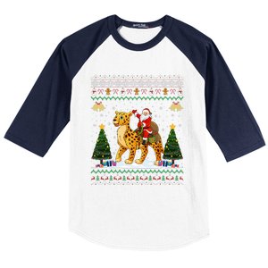 Cheetah Ugly Xmas Gift Santa Riding Cheetah Christmas Baseball Sleeve Shirt