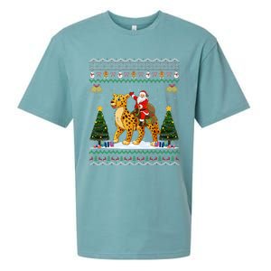 Cheetah Ugly Xmas Gift Santa Riding Cheetah Christmas Sueded Cloud Jersey T-Shirt