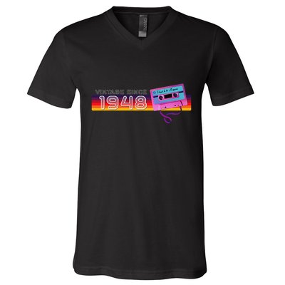 Classic & Vintage 1948 Funny Nostalgic Cassette Music Lover V-Neck T-Shirt