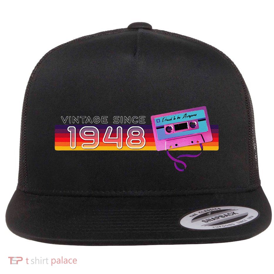 Classic & Vintage 1948 Funny Nostalgic Cassette Music Lover Flatbill Hat