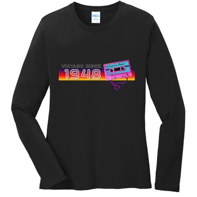 Classic & Vintage 1948 Funny Nostalgic Cassette Music Lover Ladies Long Sleeve Shirt