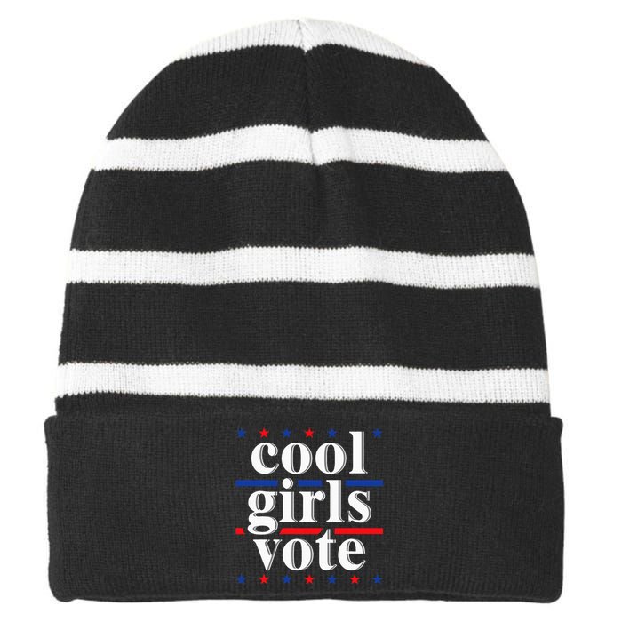 Cool Vote 2024 Voter Us Election Political Apparel Striped Beanie with Solid Band